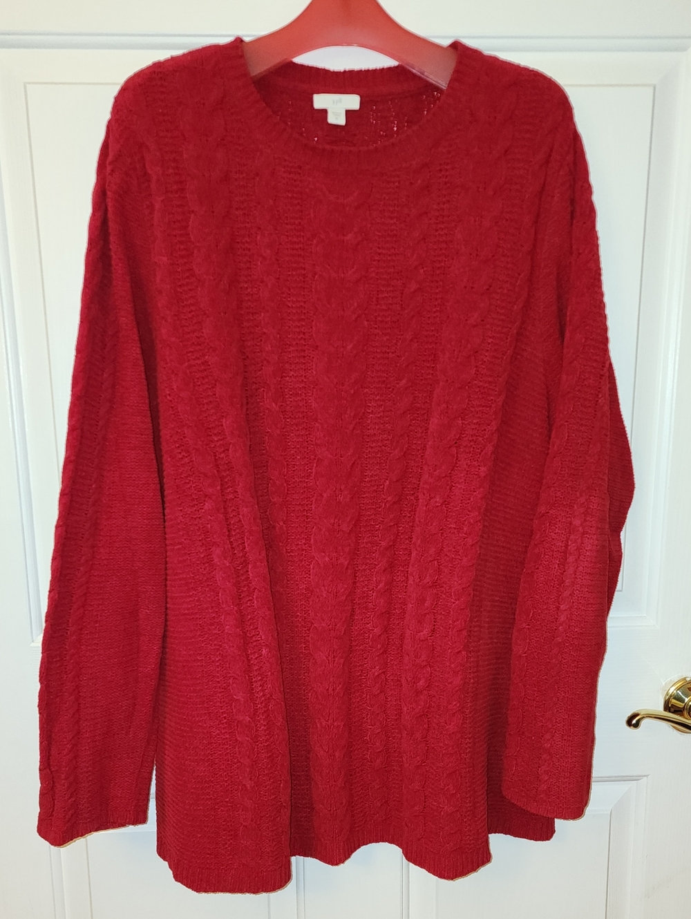 J. Jill Red Cable-Knit Crewneck Sweater